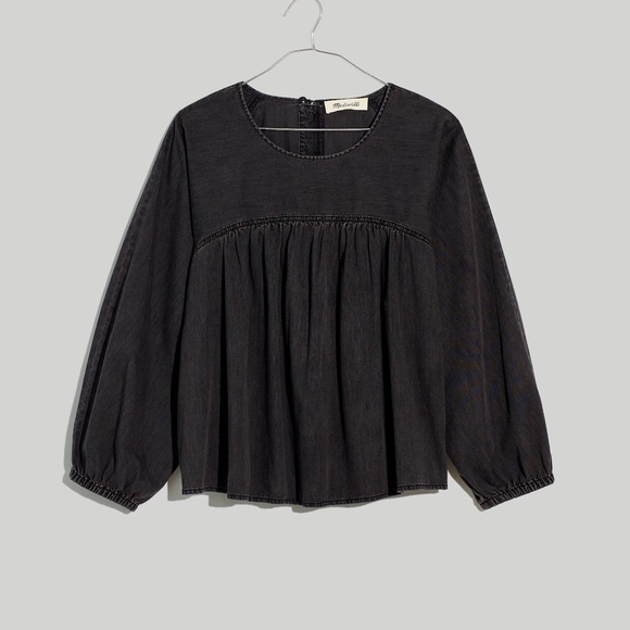 Madewell NWT Denim Shirred Swing Shirt Blouse in Lunar Wash Small - Picture 3 of 10